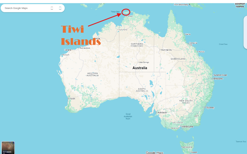 Map of Australia pointing out Tiwi Island
